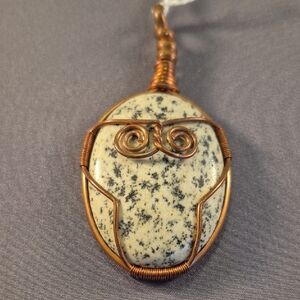 Copper Wire Wrapped Kiwi Jasper Cabochon Gemstone Pendant